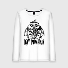 Женский лонгслив хлопок с принтом Bat pumpkin в Екатеринбурге, 100% хлопок |  | bat | halloween | holiday | hype | jaw | muzzle | pumpkin | wings | крылья | летучая мышь | пасть | праздник | хайп | хэллоуин