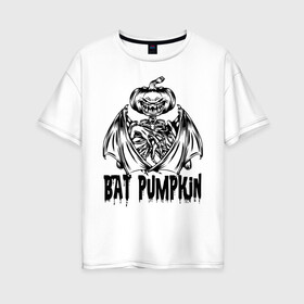 Женская футболка хлопок Oversize с принтом Bat pumpkin в Екатеринбурге, 100% хлопок | свободный крой, круглый ворот, спущенный рукав, длина до линии бедер
 | bat | halloween | holiday | hype | jaw | muzzle | pumpkin | wings | крылья | летучая мышь | пасть | праздник | хайп | хэллоуин