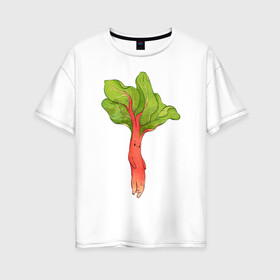 Женская футболка хлопок Oversize с принтом Ревень в Екатеринбурге, 100% хлопок | свободный крой, круглый ворот, спущенный рукав, длина до линии бедер
 | арт | зелень | красный | мило | милота | овощ | овощи | ревень | рисунок | свежие овощи | свежий овощ | свежий продукт