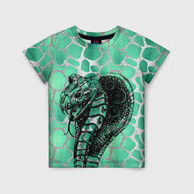Детская футболка 3D с принтом Кобра. Змеиный стиль в Екатеринбурге, 100% гипоаллергенный полиэфир | прямой крой, круглый вырез горловины, длина до линии бедер, чуть спущенное плечо, ткань немного тянется | змеи | змеиная | змеиная кожа | змеиный | змея | кобра | механическая | рисунок | робот | узор