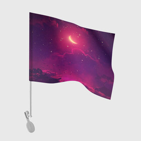 Флаг для автомобиля с принтом СКАЗОЧНАЯ НОЧЬ 2 КРАСНЫЙ в Екатеринбурге, 100% полиэстер | Размер: 30*21 см | деревья | звёзды | космос | луна | мир | ночь | облака | птицы
