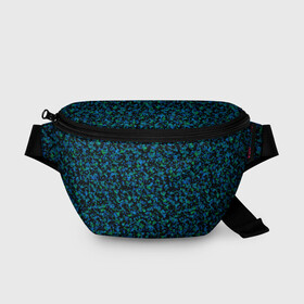 Поясная сумка 3D с принтом Абстрактный зелено-синий узор  в Екатеринбурге, 100% полиэстер | плотная ткань, ремень с регулируемой длиной, внутри несколько карманов для мелочей, основное отделение и карман с обратной стороны сумки застегиваются на молнию | абстрактный | вкрапления | зеленый | молодежный | мраморный | синий | современный | черный и синий