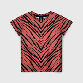 Детская футболка 3D с принтом Полосатый тигровый узор в Екатеринбурге, 100% гипоаллергенный полиэфир | прямой крой, круглый вырез горловины, длина до линии бедер, чуть спущенное плечо, ткань немного тянется | Тематика изображения на принте: абстрактный | коричневый | модный | оранжево коричневый | полосатый узор | терракотовый | тигровый | топовый