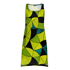 Платье-майка 3D с принтом Гранжевый яркий зеленый  в Екатеринбурге, 100% полиэстер | полуприлегающий силуэт, широкие бретели, круглый вырез горловины, удлиненный подол сзади. | абстрактный | гранжевая текстура | зеленый | летний | молодежный | современный | ярко желтый