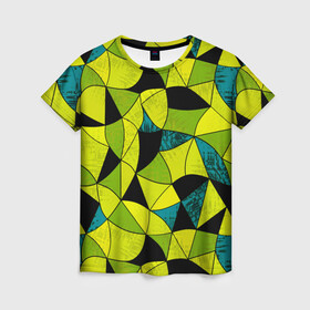 Женская футболка 3D с принтом Гранжевый яркий зеленый  в Екатеринбурге, 100% полиэфир ( синтетическое хлопкоподобное полотно) | прямой крой, круглый вырез горловины, длина до линии бедер | абстрактный | гранжевая текстура | зеленый | летний | молодежный | современный | ярко желтый
