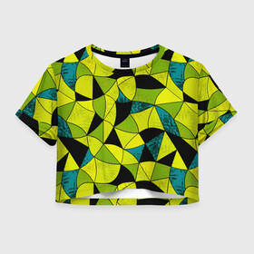 Женская футболка Crop-top 3D с принтом Гранжевый яркий зеленый  в Екатеринбурге, 100% полиэстер | круглая горловина, длина футболки до линии талии, рукава с отворотами | абстрактный | гранжевая текстура | зеленый | летний | молодежный | современный | ярко желтый