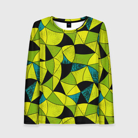 Женский лонгслив 3D с принтом Гранжевый яркий зеленый  в Екатеринбурге, 100% полиэстер | длинные рукава, круглый вырез горловины, полуприлегающий силуэт | абстрактный | гранжевая текстура | зеленый | летний | молодежный | современный | ярко желтый