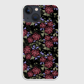 Чехол для iPhone 13 mini с принтом Цветочная мозаика в Екатеринбурге,  |  | абстрактные цветы | абстрактный | геометрический | коричневый | оливковый | розовый | цветочный