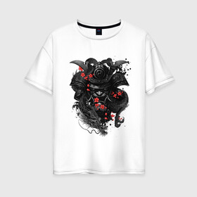 Женская футболка хлопок Oversize с принтом Самурай в Екатеринбурге, 100% хлопок | свободный крой, круглый ворот, спущенный рукав, длина до линии бедер
 | бусидо | дракон | запад | самурай | япония