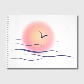 Альбом для рисования с принтом Солнечный шар в Екатеринбурге, 100% бумага
 | матовая бумага, плотность 200 мг. | sea | sun | закат | море | небо | птицы | солнце | чайки