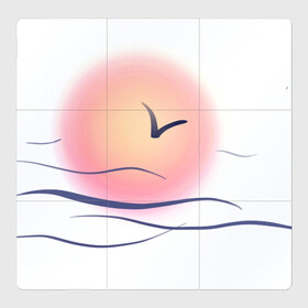 Магнитный плакат 3Х3 с принтом Солнечный шар в Екатеринбурге, Полимерный материал с магнитным слоем | 9 деталей размером 9*9 см | sea | sun | закат | море | небо | птицы | солнце | чайки