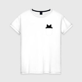 Женская футболка хлопок с принтом Кот в кармане в Екатеринбурге, 100% хлопок | прямой крой, круглый вырез горловины, длина до линии бедер, слегка спущенное плечо | cat | kitty | карман | кармашек | кот | котёнок
