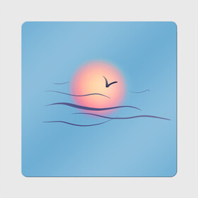 Магнит виниловый Квадрат с принтом Солнечный шар в Екатеринбурге, полимерный материал с магнитным слоем | размер 9*9 см, закругленные углы | Тематика изображения на принте: sea | sun | закат | море | небо | птицы | солнце | чайки