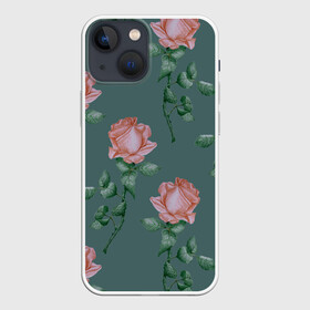 Чехол для iPhone 13 mini с принтом Красные розы на зеленом фоне в Екатеринбурге,  |  | 8 марта | flowers | march 8 | spring | ботаническая иллюстрация | весна | день рождения | зеленый | красный | лето | любовь | праздник | принт | природа | растения | роза | цветы