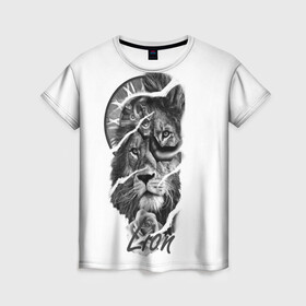 Женская футболка 3D с принтом Время львов прошло в Екатеринбурге, 100% полиэфир ( синтетическое хлопкоподобное полотно) | прямой крой, круглый вырез горловины, длина до линии бедер | геометрический лев | лев и цветы льва | созвездие льва | черное молоко