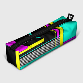 Пенал школьный 3D с принтом Геометрический  неоновый узор  в Екатеринбурге, 100% полиэстер | плотная ткань, застежка на молнии | абстрактный | геометрический | модный | молодежный | неоновый бирюзовый | неоновый узор | полосы | современный