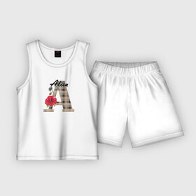 Детская пижама с шортами хлопок с принтом Алфавит. Имена. Алиса в Екатеринбурге,  |  | алфавит | буква а | детский | для девочки | женский | монограмма | цветок