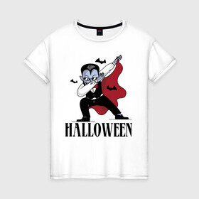 Женская футболка хлопок с принтом Vampire Dab в Екатеринбурге, 100% хлопок | прямой крой, круглый вырез горловины, длина до линии бедер, слегка спущенное плечо | bat | dab | gesture | halloween | holiday | suit | vampire | вампир | жест | костюм | летучая мышь | очки | праздник | хэллоуин