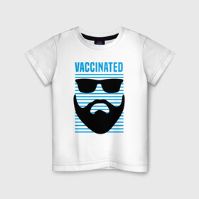 Детская футболка хлопок с принтом Vaccinated в Екатеринбурге, 100% хлопок | круглый вырез горловины, полуприлегающий силуэт, длина до линии бедер | coronavirus | covid19 | virus | вакцина | вакцинация | вирус | грипп | заражение | здоровье | иммунитет | инфекция | карантин | корона | коронавирус | маска | пандемия | прививка | самоизоляция | спутник