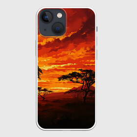 Чехол для iPhone 13 mini с принтом АФРИКАНСКАЯ САВАННА в Екатеринбурге,  |  | африка | деревья | живопись | закат | засуха | искуство | облака | пейзаж | пустыня | рисунок | саванна