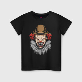 Детская футболка хлопок с принтом The terrible clown в Екатеринбурге, 100% хлопок | круглый вырез горловины, полуприлегающий силуэт, длина до линии бедер | clown | eyes | fangs | halloween | hat | holiday | horror | jabot | jaw | muzzle | nose | глаза | жабо | клоун | клыки | нос | пасть | праздник | ужас | хэллоуин | шляпа