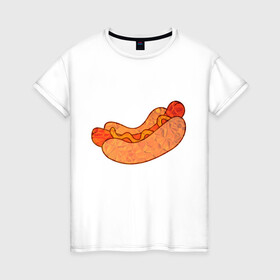 Женская футболка хлопок с принтом Хотдогич в Екатеринбурге, 100% хлопок | прямой крой, круглый вырез горловины, длина до линии бедер, слегка спущенное плечо | bread | hot dog | sausage | сосиска | хлеб | хот дог