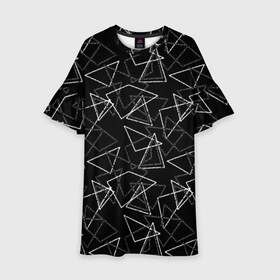 Детское платье 3D с принтом Черно-белый геометрический  в Екатеринбурге, 100% полиэстер | прямой силуэт, чуть расширенный к низу. Круглая горловина, на рукавах — воланы | Тематика изображения на принте: абстрактный | геометрические фигуры | монохромный | мужской | треугольники | черный и белый | черный фон
