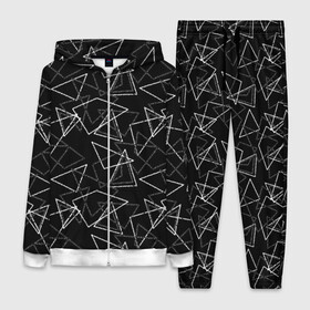 Женский костюм 3D с принтом Черно белый геометрический в Екатеринбурге,  |  | абстрактный | геометрические фигуры | монохромный | мужской | треугольники | черный и белый | черный фон