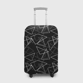 Чехол для чемодана 3D с принтом Черно-белый геометрический  в Екатеринбурге, 86% полиэфир, 14% спандекс | двустороннее нанесение принта, прорези для ручек и колес | абстрактный | геометрические фигуры | монохромный | мужской | треугольники | черный и белый | черный фон