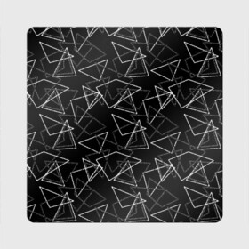 Магнит виниловый Квадрат с принтом Черно-белый геометрический  в Екатеринбурге, полимерный материал с магнитным слоем | размер 9*9 см, закругленные углы | Тематика изображения на принте: абстрактный | геометрические фигуры | монохромный | мужской | треугольники | черный и белый | черный фон