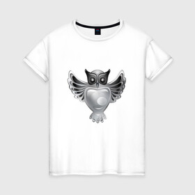 Женская футболка хлопок с принтом Серебряная сова в Екатеринбурге, 100% хлопок | прямой крой, круглый вырез горловины, длина до линии бедер, слегка спущенное плечо | геральдика | птицы | с совой | серебро | сова | талисман | украшение