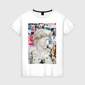 Женская футболка хлопок с принтом David в Екатеринбурге, 100% хлопок | прямой крой, круглый вырез горловины, длина до линии бедер, слегка спущенное плечо | бюст | граффити | давид | классика | современный принт | статуя | уличный стиль | яркий