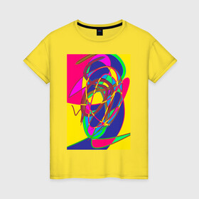 Женская футболка хлопок с принтом Яркая абстракция в Екатеринбурге, 100% хлопок | прямой крой, круглый вырез горловины, длина до линии бедер, слегка спущенное плечо | абстракция | линии | необычное | фантазия | яркое