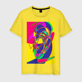 Мужская футболка хлопок с принтом Яркая абстракция в Екатеринбурге, 100% хлопок | прямой крой, круглый вырез горловины, длина до линии бедер, слегка спущенное плечо. | абстракция | линии | необычное | фантазия | яркое