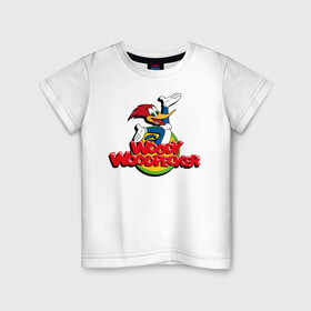 Детская футболка хлопок с принтом Дятел Вуди лого в Екатеринбурге, 100% хлопок | круглый вырез горловины, полуприлегающий силуэт, длина до линии бедер | animals | cartoon | character | head | laughter | logo | woody woodpecker | дятел вуди | животные | лого | мультики | персонаж | смех