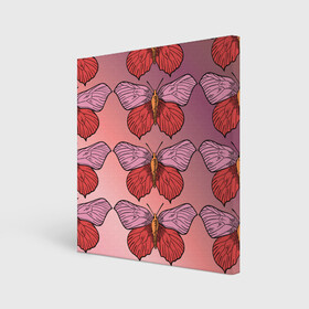 Холст квадратный с принтом Розовый принт с бабочками  в Екатеринбурге, 100% ПВХ |  | бабочки | градиент | грустый | меланхолия | мотылек | насекомые | розовый | цветочки