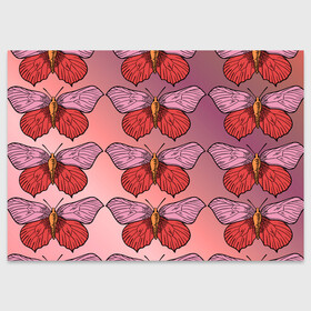 Поздравительная открытка с принтом Розовый принт с бабочками  в Екатеринбурге, 100% бумага | плотность бумаги 280 г/м2, матовая, на обратной стороне линовка и место для марки
 | бабочки | градиент | грустый | меланхолия | мотылек | насекомые | розовый | цветочки