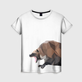 Женская футболка 3D с принтом Росомаха в Екатеринбурге, 100% полиэфир ( синтетическое хлопкоподобное полотно) | прямой крой, круглый вырез горловины, длина до линии бедер | животное | зверь | злость | куница | медведь | милое животное | полигональный | росомаха | собака