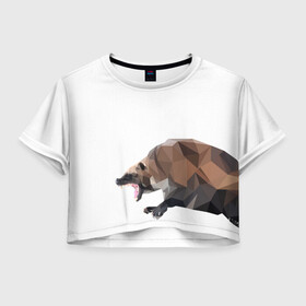 Женская футболка Crop-top 3D с принтом Росомаха в Екатеринбурге, 100% полиэстер | круглая горловина, длина футболки до линии талии, рукава с отворотами | Тематика изображения на принте: животное | зверь | злость | куница | медведь | милое животное | полигональный | росомаха | собака