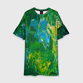 Детское платье 3D с принтом Я вижу в Екатеринбурге, 100% полиэстер | прямой силуэт, чуть расширенный к низу. Круглая горловина, на рукавах — воланы | абстрактный лес | абстракция | гуашь | зеленое море | зелень | краски | лес | мазки | художества | художник | я вижу