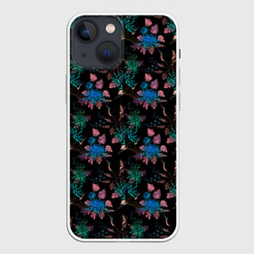 Чехол для iPhone 13 mini с принтом Ночные птицы в Екатеринбурге,  |  | живопись | негатив | природа | птицы | цветы
