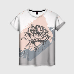 Женская футболка 3D с принтом Абстракция с розой в Екатеринбурге, 100% полиэфир ( синтетическое хлопкоподобное полотно) | прямой крой, круглый вырез горловины, длина до линии бедер | абстракция | гранж | графика | графический | пастель | пастельная | роза | цветок | цветочный