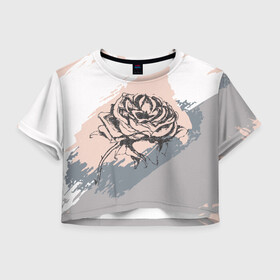 Женская футболка Crop-top 3D с принтом Абстракция с розой в Екатеринбурге, 100% полиэстер | круглая горловина, длина футболки до линии талии, рукава с отворотами | абстракция | гранж | графика | графический | пастель | пастельная | роза | цветок | цветочный
