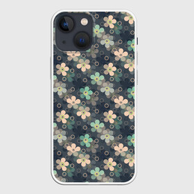 Чехол для iPhone 13 mini с принтом Цветочный ретро узор в Екатеринбурге,  |  | бирюзовый | детский | для девочек | разноцветный | ретро | серый | цветочный узор | цветы