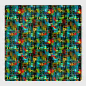 Магнитный плакат 3Х3 с принтом Разноцветные штрихи на бирюзе в Екатеринбурге, Полимерный материал с магнитным слоем | 9 деталей размером 9*9 см | абстрактный | бирюзовый | вкрапления | детский | красный | модный | молодежный | штрихи