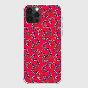 Чехол для iPhone 12 Pro с принтом Бабочки на красном в Екатеринбурге, силикон | область печати: задняя сторона чехла, без боковых панелей | веселый узор | весенний | детский | для девочек | красный | летний | лето | малышам | разноцветный узор