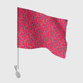 Флаг для автомобиля с принтом Бабочки на красном в Екатеринбурге, 100% полиэстер | Размер: 30*21 см | веселый узор | весенний | детский | для девочек | красный | летний | лето | малышам | разноцветный узор