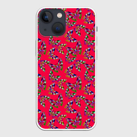 Чехол для iPhone 13 mini с принтом Бабочки на красном в Екатеринбурге,  |  | веселый узор | весенний | детский | для девочек | красный | летний | лето | малышам | разноцветный узор