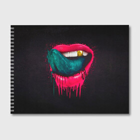 Альбом для рисования с принтом Ядовитый поцелуй в Екатеринбурге, 100% бумага
 | матовая бумага, плотность 200 мг. | арт | губы | иллюстрация | улыбка | язык