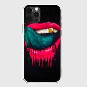 Чехол для iPhone 12 Pro с принтом Ядовитый поцелуй в Екатеринбурге, силикон | область печати: задняя сторона чехла, без боковых панелей | арт | губы | иллюстрация | улыбка | язык